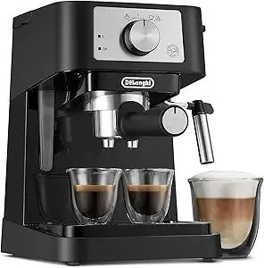 De'Longhi Stilosa Manual Espresso Machine, Compact Coffee Maker, 15 Bar Pump Pressure, Manual Milk Frother Steam Wand for Authentic Single & Double Espresso, Lattes & Cappuccinos, Tamper Included
