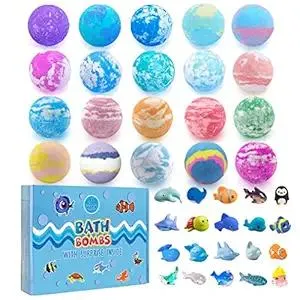 Bath Bomb Gift Set with Surprise Inside, 20 Pack Organic Bath Bombs for Kids, Kids Safe Handmade Fizzy Balls for Kid, Ideal Birthday Gift for Kids, Boys, Girls