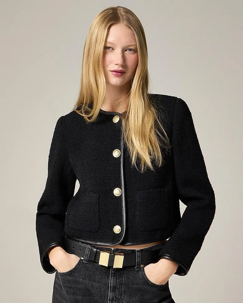 Tweed lady jacket with leather trim