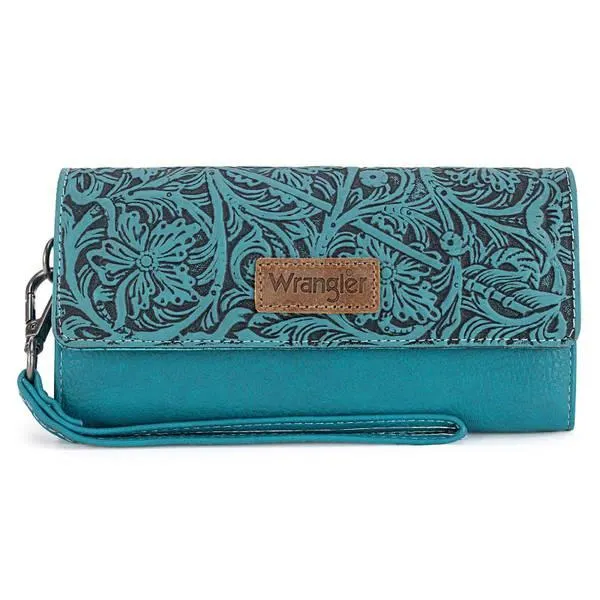 Western Floral Tooled Tri-Fold RFID Wallet