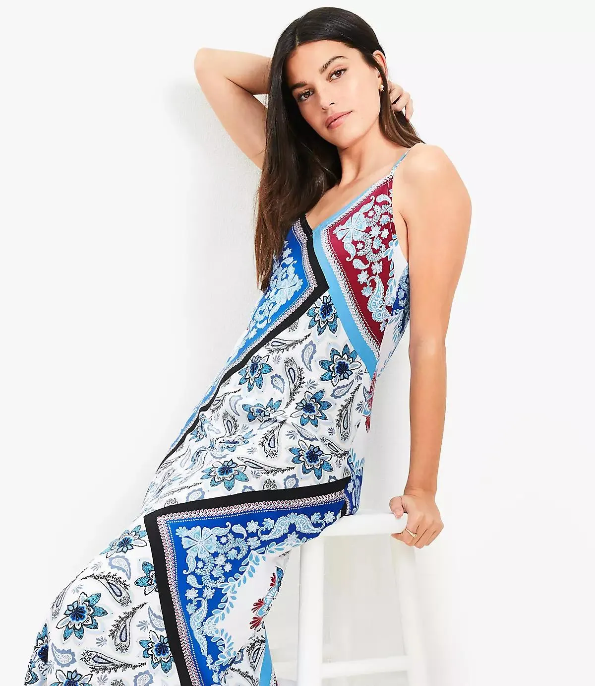 Tiled Strappy Bias Midi Dress