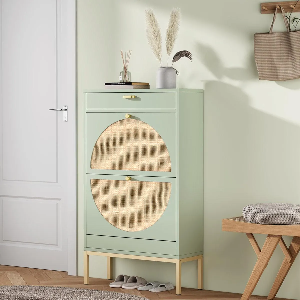 Cerina Boho Natural Rattan Shoe Storage Cabinet