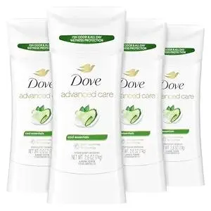 Dove Advanced Care Antiperspirant Deodorant Stick Cool Essentials 4 ct for helping your skin barrier repair after shaving 72 hour odor control and sweat protection with Pro Ceramide Technology 2.6 oz