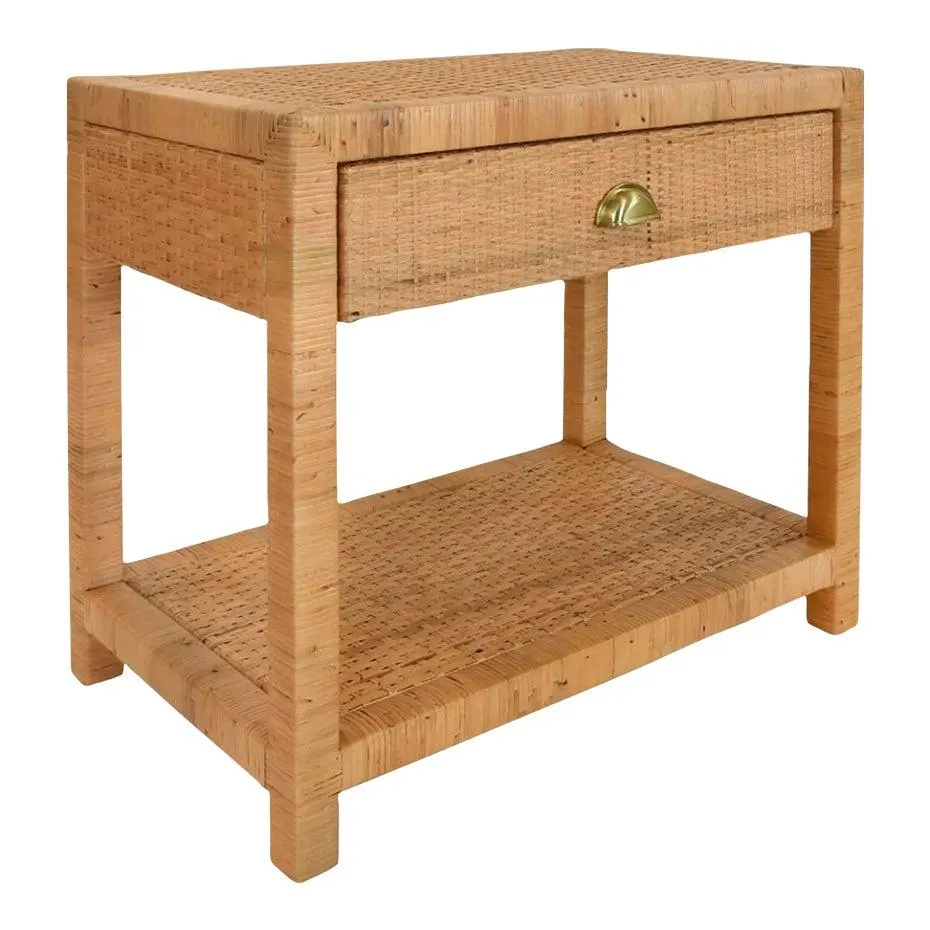 Matthew Izzo Home - Reed Rattan One Drawer Side Table With Brass Hardware