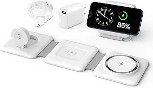 Charging Station for Apple Multiple Devices - 3 in 1 Foldable Magnetic Wireless Charger Dock - Travel Charging Pad for iPhone 16 15 14 13 12 Pro Max Plus Watch & Airpods