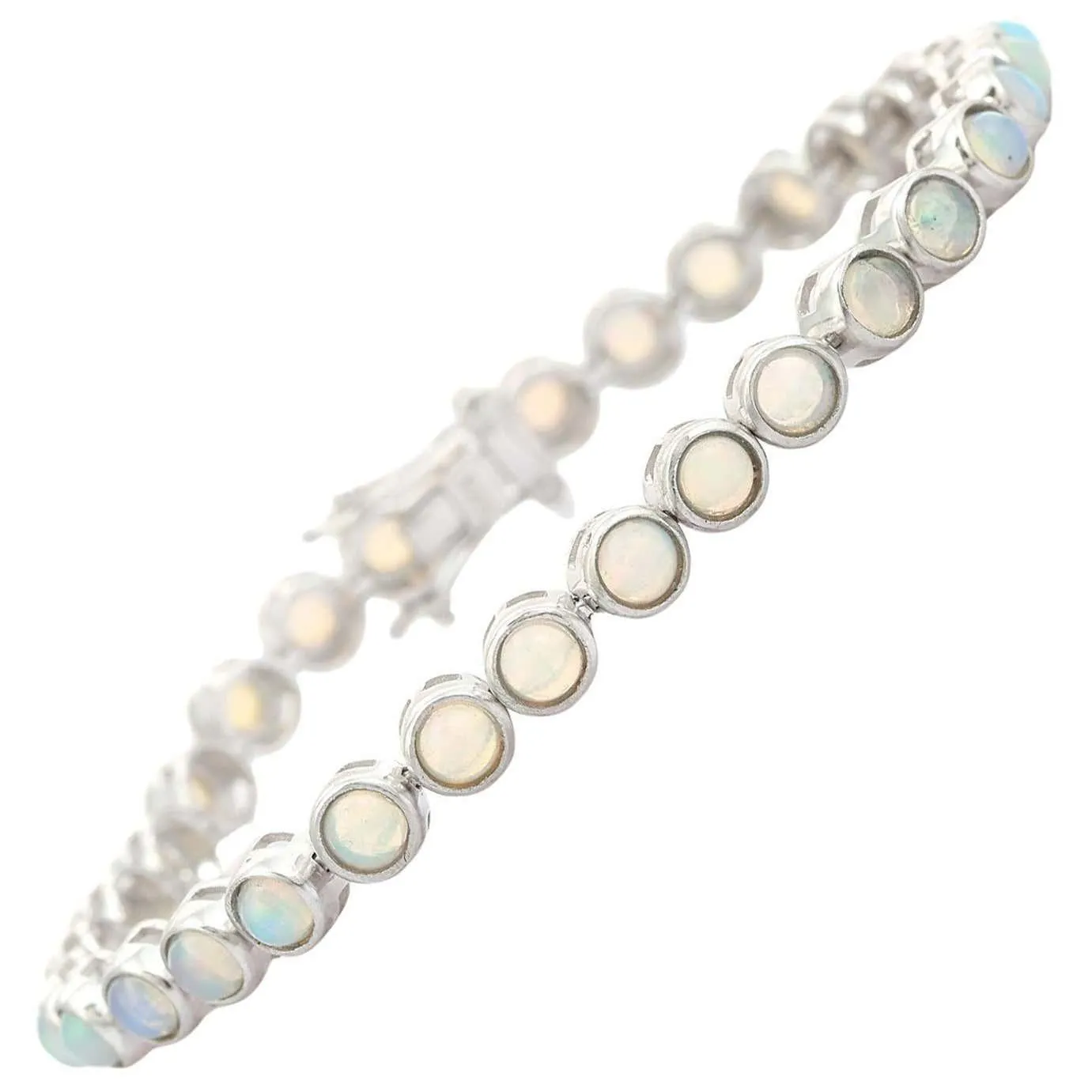 Exquisite 925 Silver Ethiopian Opal Cabochon Tennis Bracelet for Women Jewelry