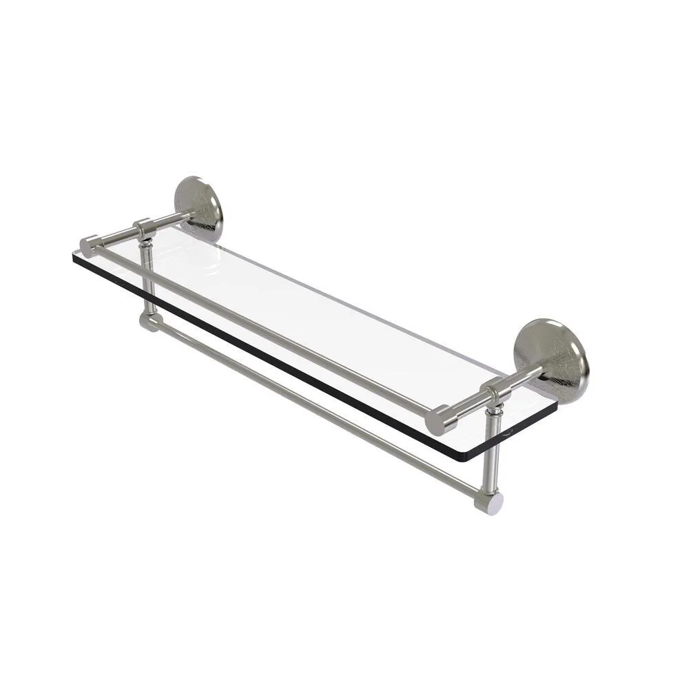 Allied Brass Monte Carlo 22" Satin Nickel Gallery Glass Bathroom Shelf with Towel Bar