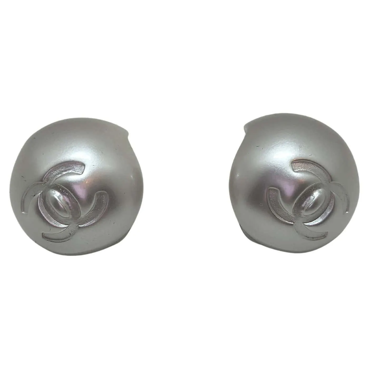 Chanel B25 Large Oversized CC Round Pearl Earrings