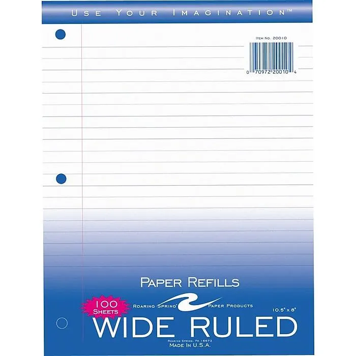 Roaring Spring Paper Products Wide Ruled Filler Paper,