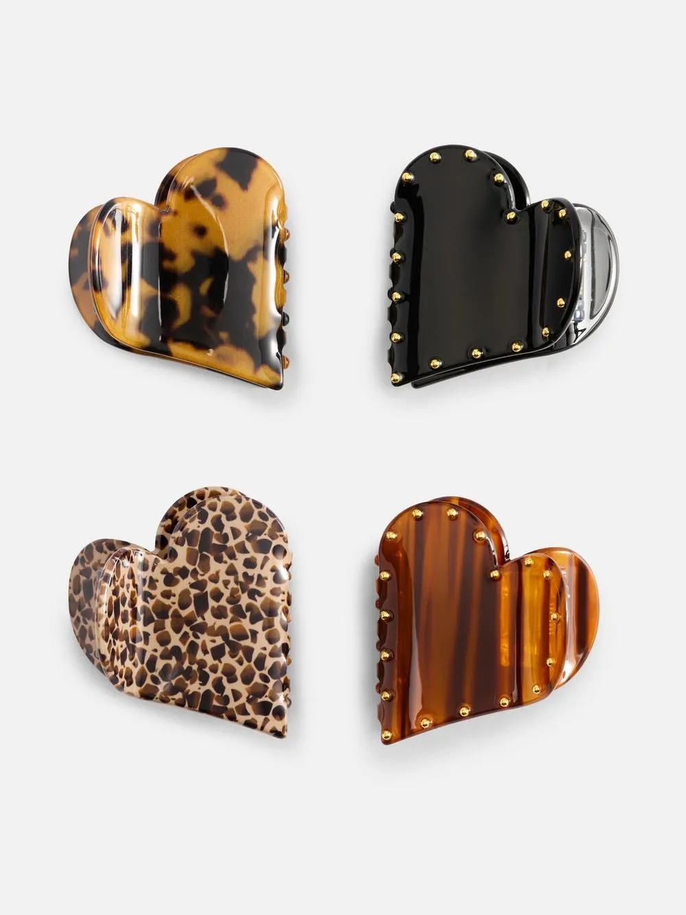 4pk Studded Heart Bulldog Clips