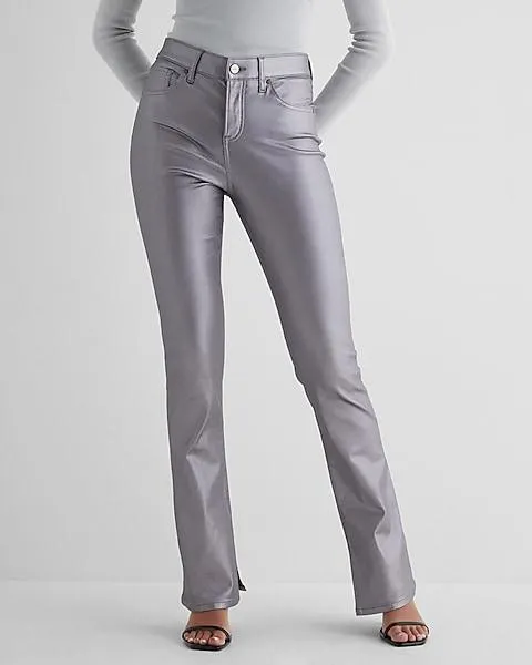 Mid Rise Gray Metallic Coated Skyscraper Jeans