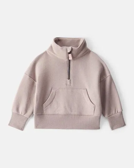 Baby Girl Long-Sleeve Quarter-Zip Pullover Sweatshirt - Brown