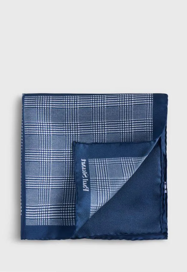 Printed Silk Glenn Plaid Pocket Square