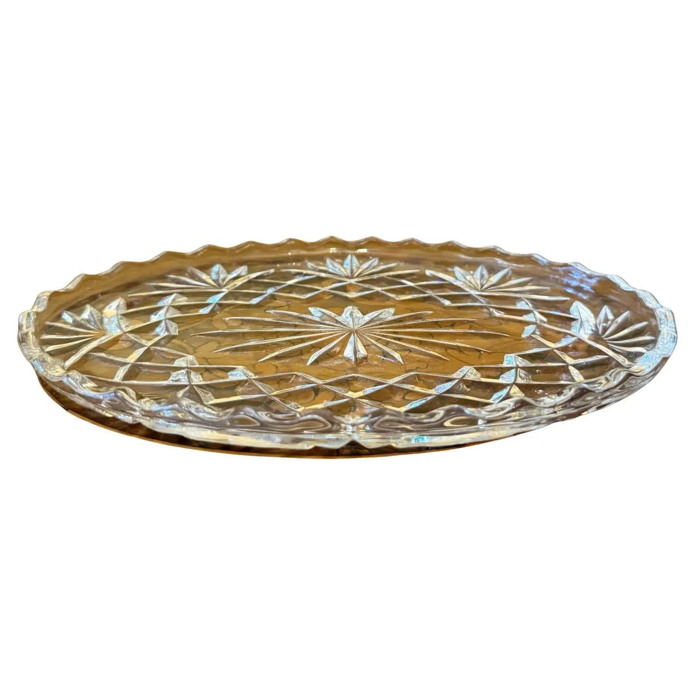 Vintage Glass Cut Oval Tray