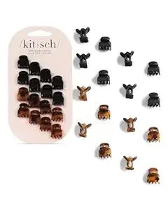 Kitsch Small Hair Clips for Women - Stylish Baby Hair Clips | Stays In Place Without Pulling or Snagging | Durable Plastic, Sturdy - Tortoise & Black, 16 Pcs