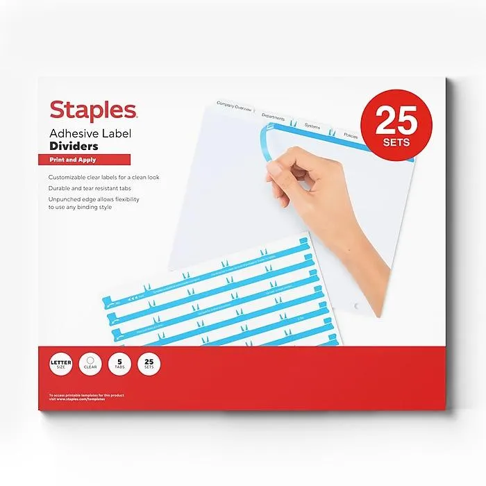 Staples Unpunched Print & Apply Label Dividers,