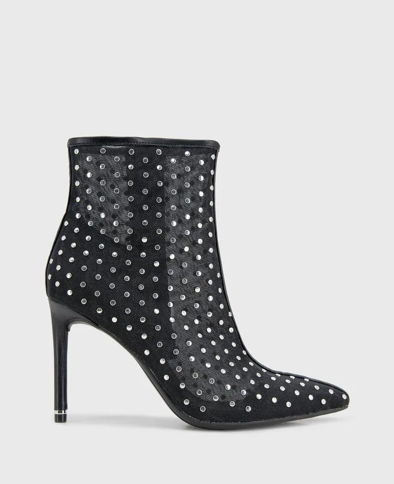 Quincy Mesh Micro Stud Heel Ankle Bootie - BLACK MESH