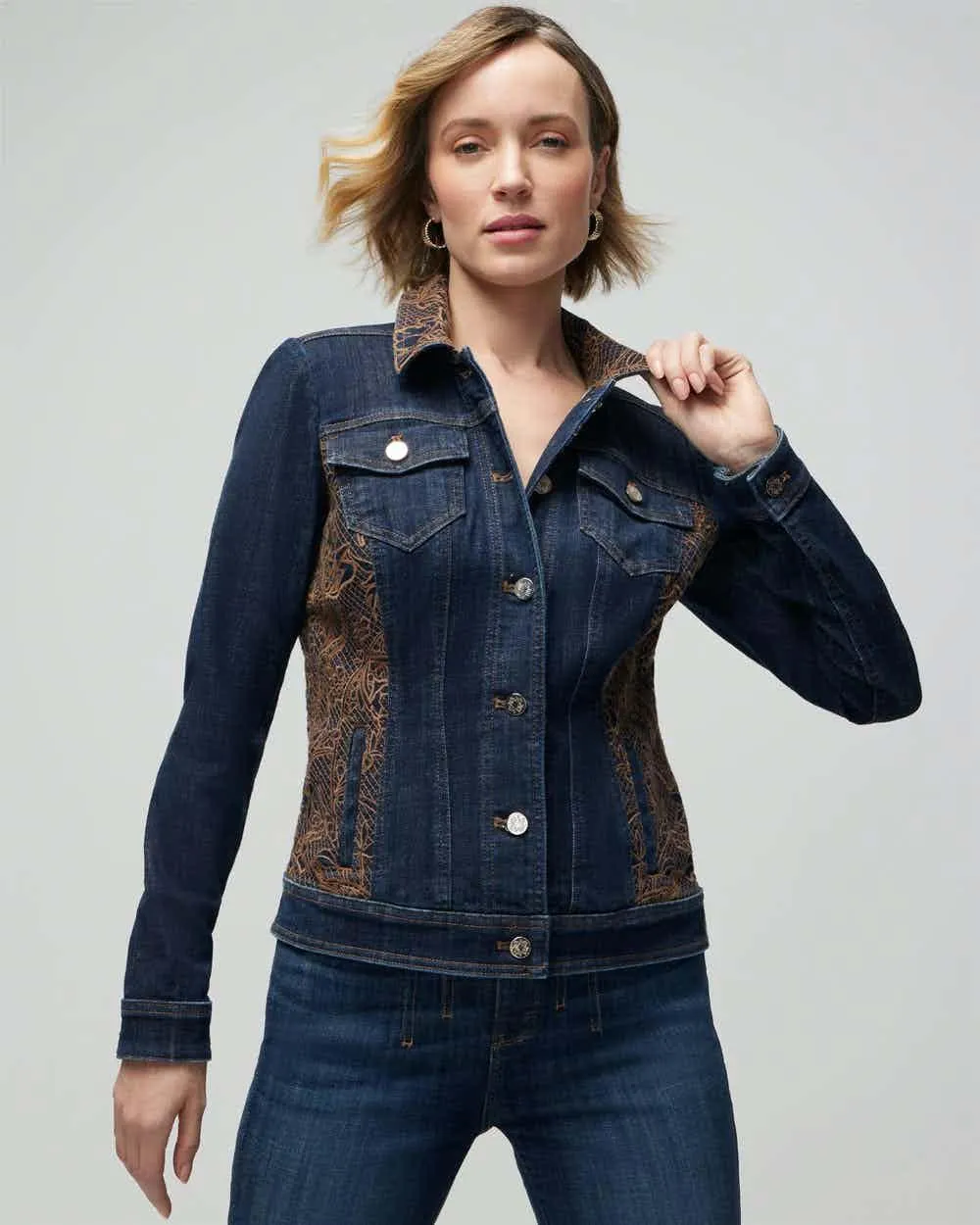 Embroidered Eyelet Denim Jacket