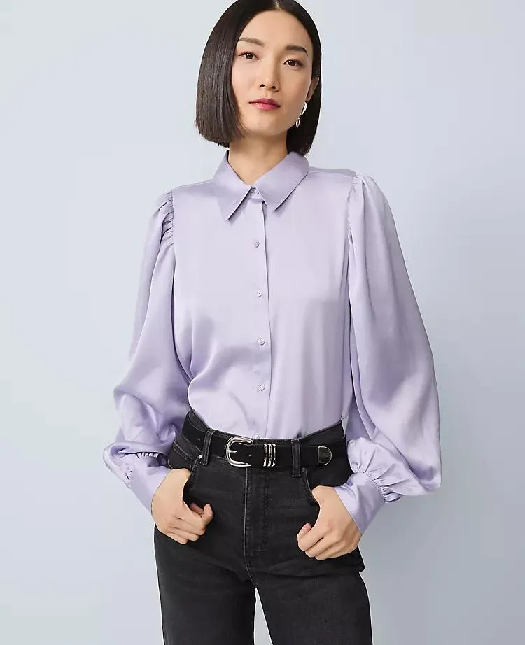 Satin Blouson Sleeve Blouse