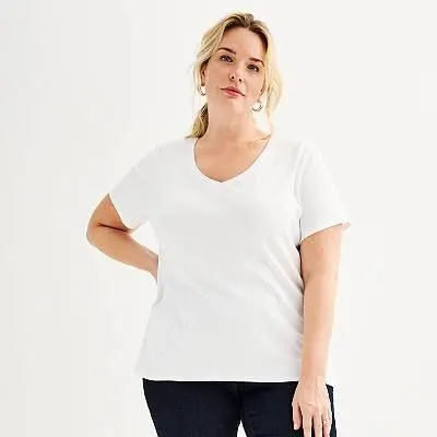 Plus Size Croft & Barrow® Essential Print V-Neck Tee