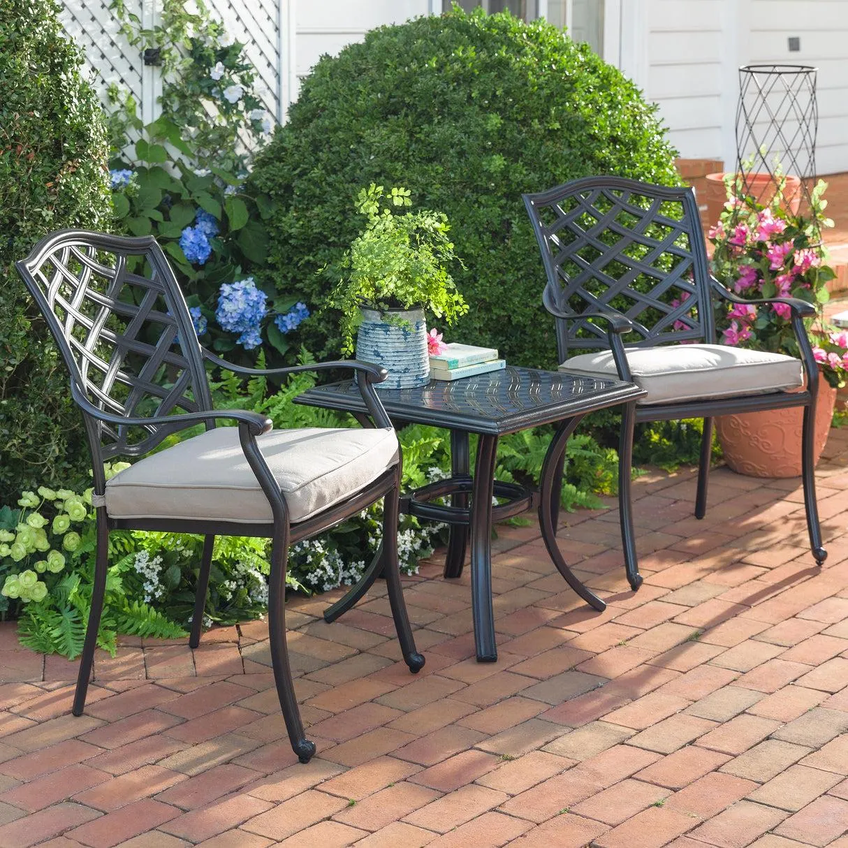 Park Grove Cast Aluminum Outdoor Armchairs with Cushions, Set of 2