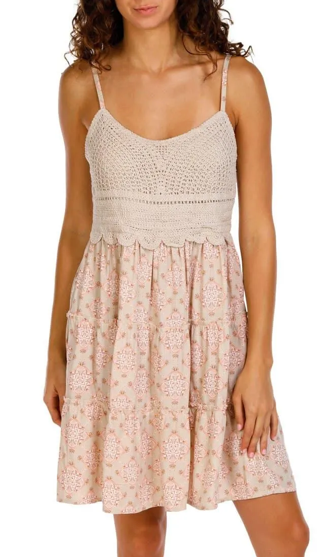 Pink Rose Juniors Sleeveless Tiered Crochet Mini Dress