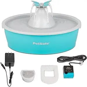 PetSafe Butterfly Cat Water Fountain with Pump & Filters - Cute Water Dispenser with 50 oz Capacity - Pump & Filters Keep Water Clean & Fresh - Filter Contains 2X More Carbon Than Other Brands