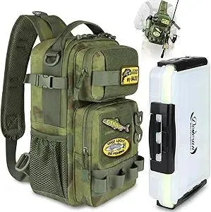 Dovesun Fishing Sling Tackle Bag with 3600 Tackle Trays, DIY Logos Fishing Backpack with Rod Holder Sling Bags for Men