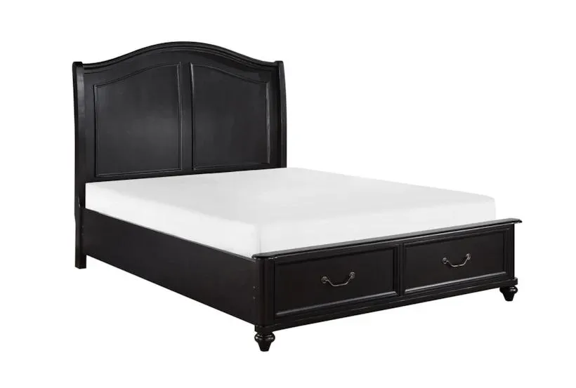 Clement Black Brown Queen Wood Platform Bed with Footboard Storage