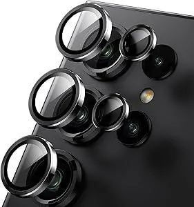 WSKEN for Samsung Galaxy S24 Ultra Camera Lens Protector, Ultra Thin Scratch Resistant 9H Tempered Glass with Aluminum Metal Circle Camera Screen Protector Cover Accessories, Black