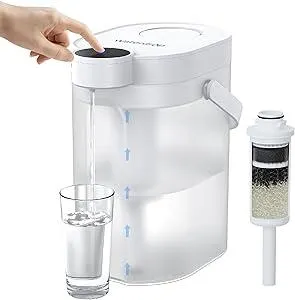 Waterdrop FreshTaste Instant Water Filter Pitcher, Rechargeable Powerful Dispenser, Reduce Chlorine, Lead, Copper, Purify, Soften Water, 17-Cup, White, Does not Lower TDS