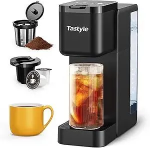 Single Serve Hot & Iced Coffee Maker with Strong Brew, 40oz Removable Reservoir, 6 Brew Sizes, Compatible with K Cup and Grounds, Compact for Home, Office, RV and Dorm, Black (2.0 Version)