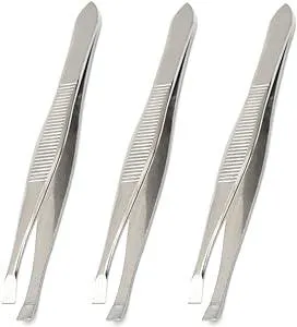 (3 Pack) Flat Tweezers - Stainless Steel Flat Tweezers Hair Plucker for Hair and Eyebrows Personal Care (C_FLAT)