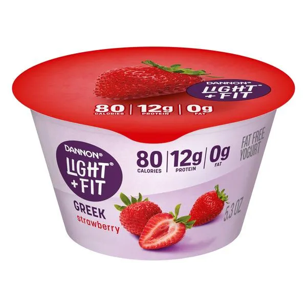 Dannon Light + Fit Dannon Light + Fit Strawberry Greek Fat Free Yogurt, Creamy and Delicious Gluten Free Snack, 5.3 OZ Yogurt Cup