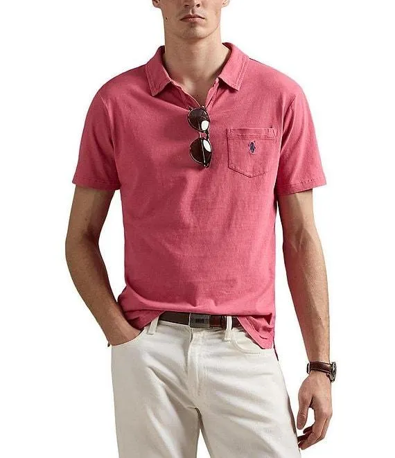 Short Sleeve Linen-Blend Jersey Polo Shirt