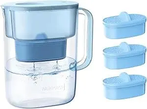 Waterdrop Alkaline Lucid 10-Cup Large Water Filter Pitcher, Reduces PFOA/PFOS, Chlorine, 10-Cup, Blue, with 3 Alkaline Filters