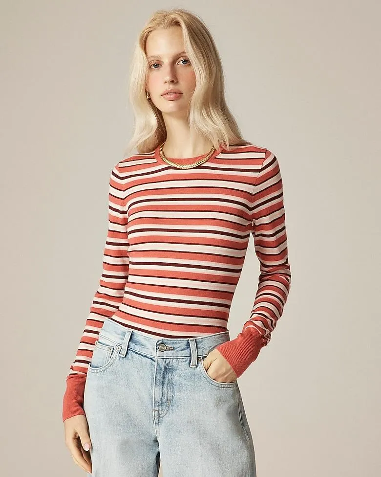 Carolyn fitted crewneck sweater in striped merino wool