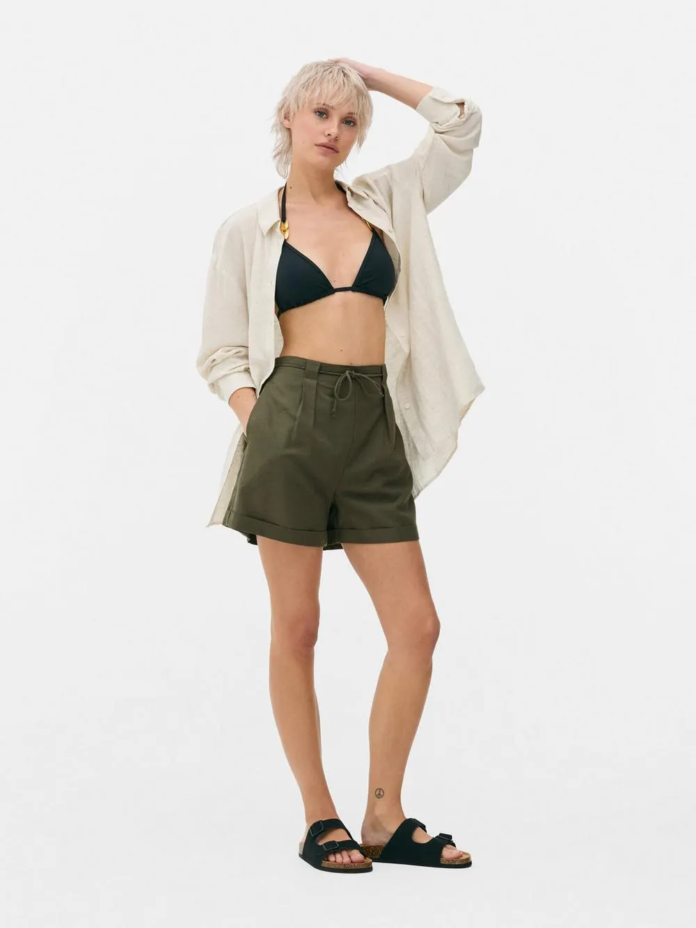 Cotton Blend Tie Shorts