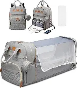 Diaper Bag Backpack, Large Diaper Bag with Changing Station, Baby Bag, New Mom Gifts, Lightweight Waterproof Unisex Diaper Bag with Insulated Pockets and USB Charging Port, Grey