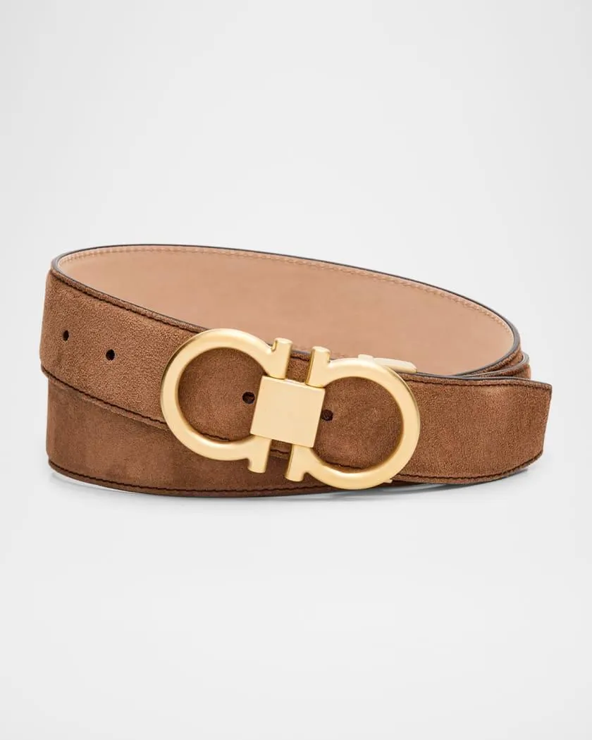 Men's Suede Gancini-Buckle Belt