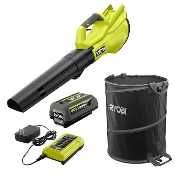 40V 120 MPH 550 CFM Cordless Battery Blower and Lawn and leaf bag with 4.0 Ah Battery and Charger