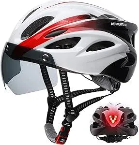 Adult Bike Helmet, Bicycle Helmet with Rear LED Light & Detachable Magnetic Goggles, CPSC/CE Certified Cycling Helmet Adjustable for Men Women Mountain & Road