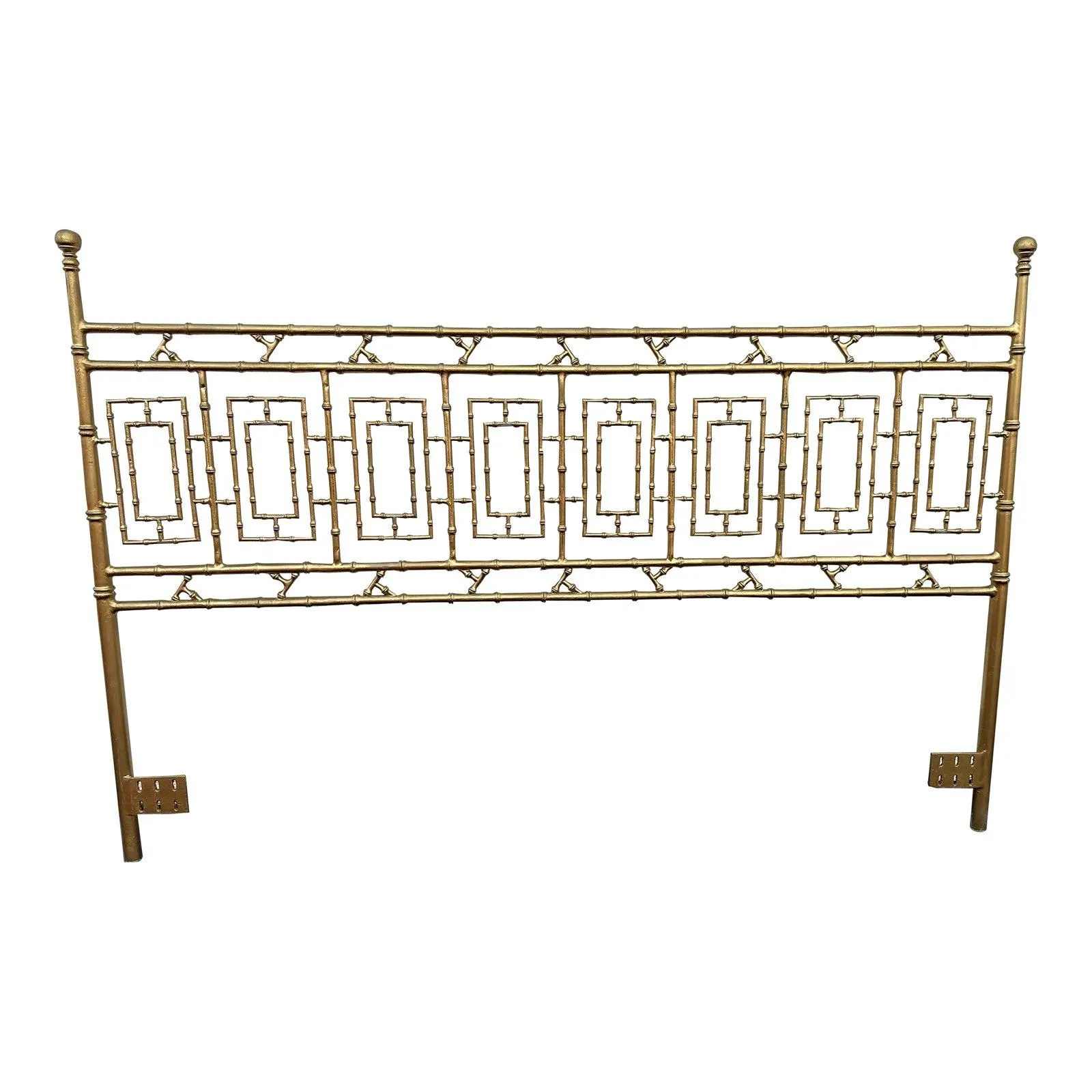 Vintage Wrought Iron Palm Beach Style Gilded King Headboard