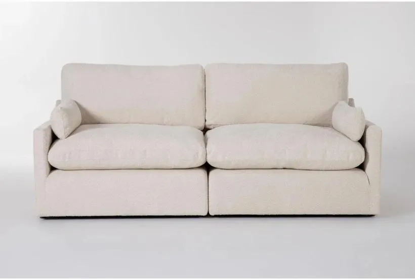 Aaliyah Cream Beige Boucle Fabric Modular 2 Piece Apartment Sofa | Loose Reversible Back