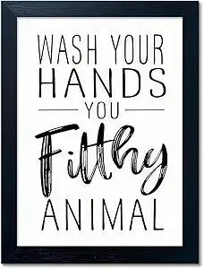 Bathroom Quotes Wall Decor, Black and White Bathroom Wall Art, Toilet Decor Signs Small Black Framed Canvas Art for Kid's Washroom