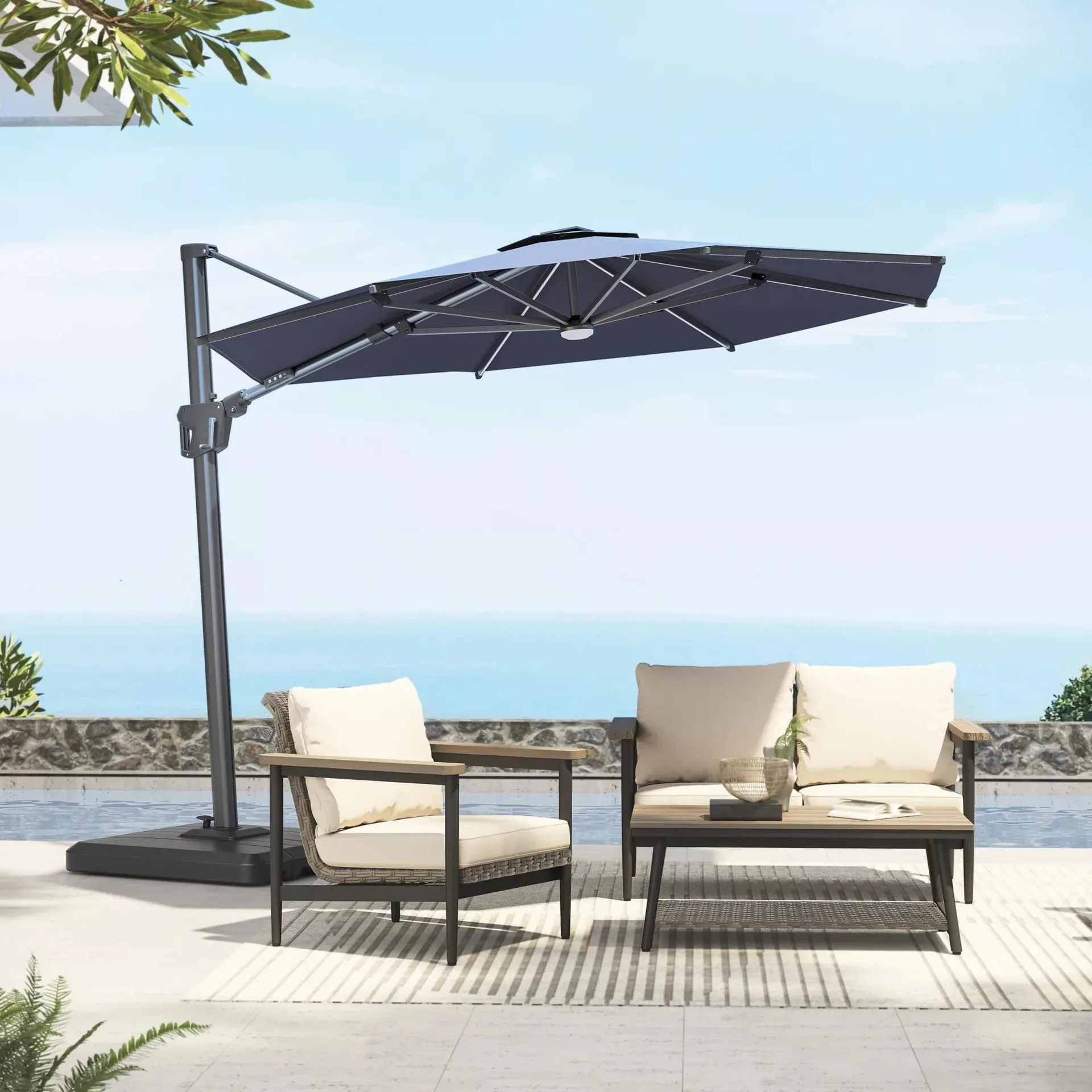 Villa By Sunvilla 11' Offset LED Umbrella – Navy