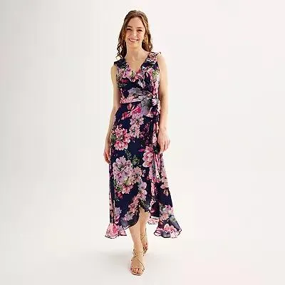 Women's London Times Ruffled Chiffon Maxi Dress