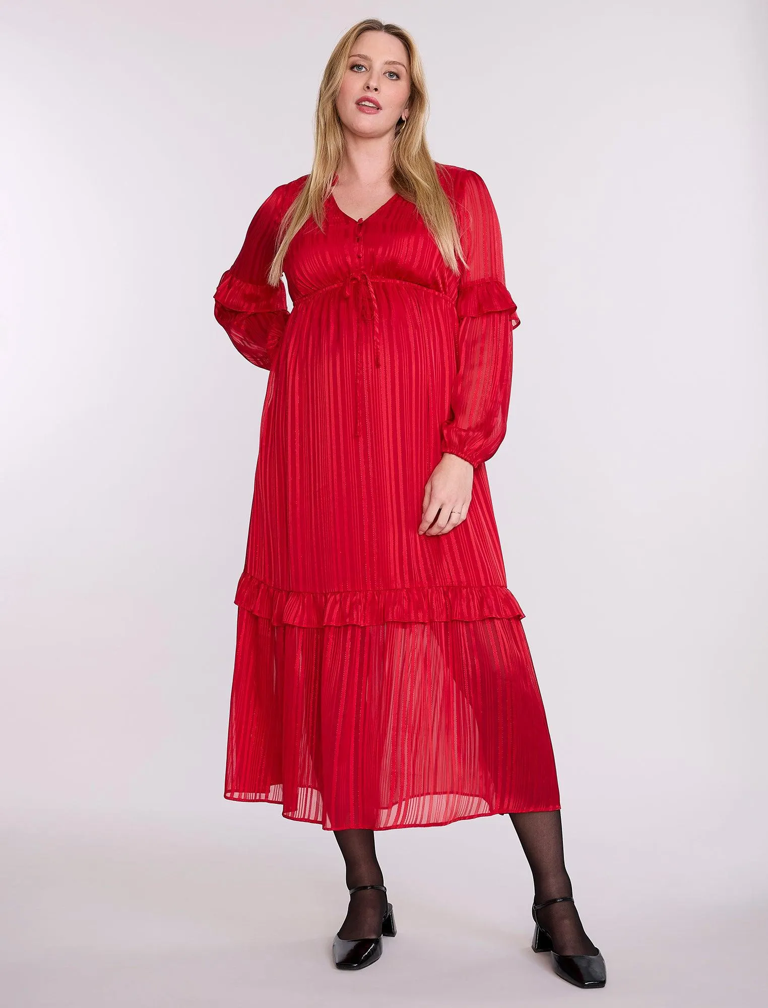 Long Sleeve Tiered Maxi Dress with Drawstring