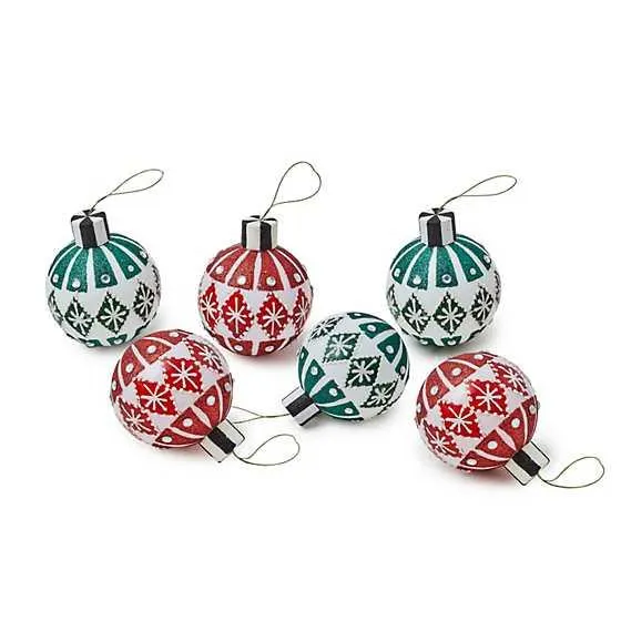 Cozy Christmas Snowflake Glass Ball Ornaments, Set of 6