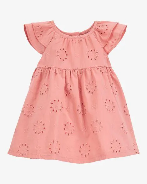 Baby Eyelet Cotton Dress - Pink